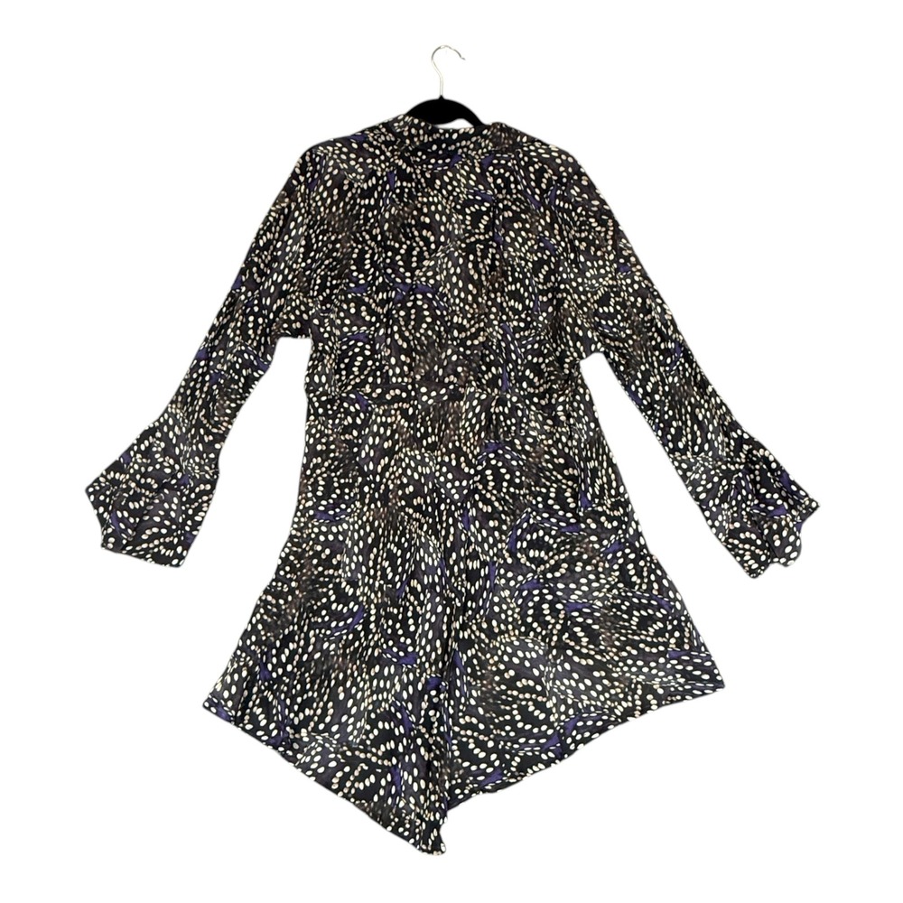 Bitte Kai Rand Shirt Dress Women 40 Black Silk Sheer Dot High Low Handkerchief